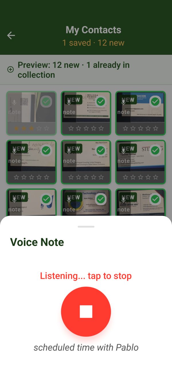 Grove voice note recording attached to a contact